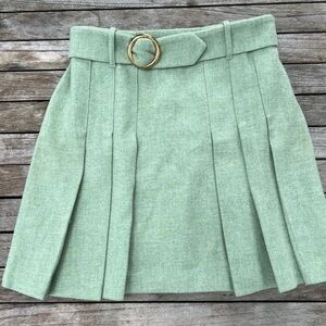 Elegant Green Skater Skirt with Gold Buckle